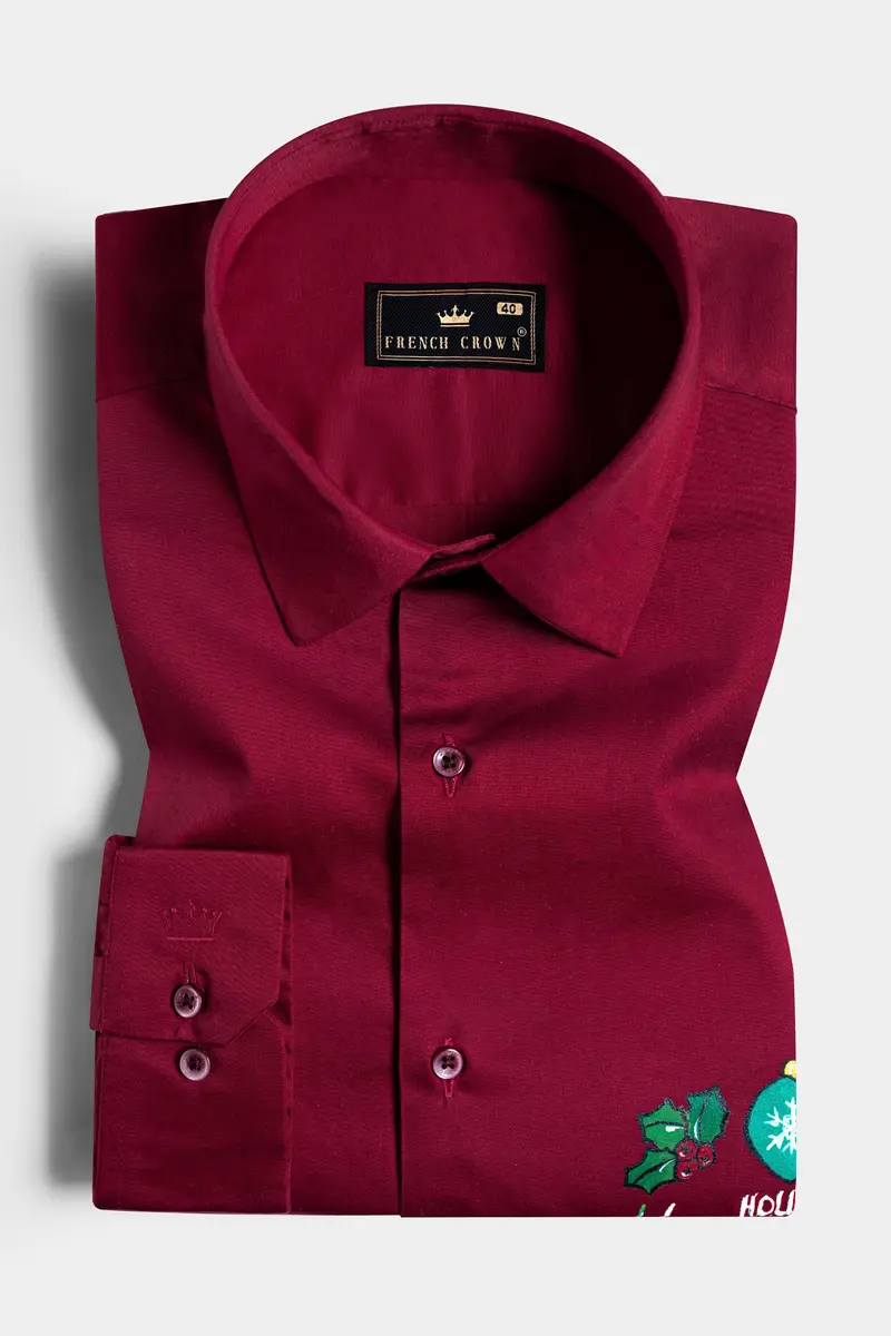 Paprika Red Holly Jolly Hand Painted Subtle Sheen Super Soft Premium Cotton Designer Shirt 5