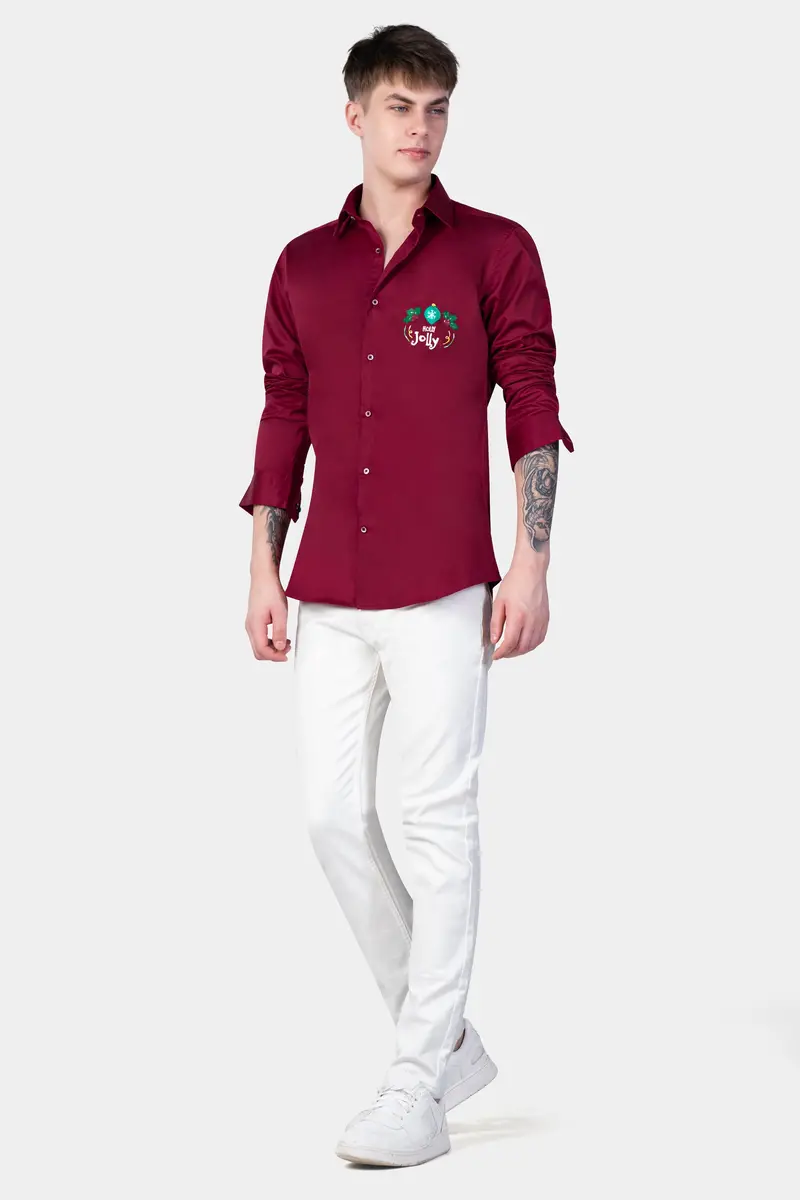 Paprika Red Holly Jolly Hand Painted Subtle Sheen Super Soft Premium Cotton Designer Shirt 7