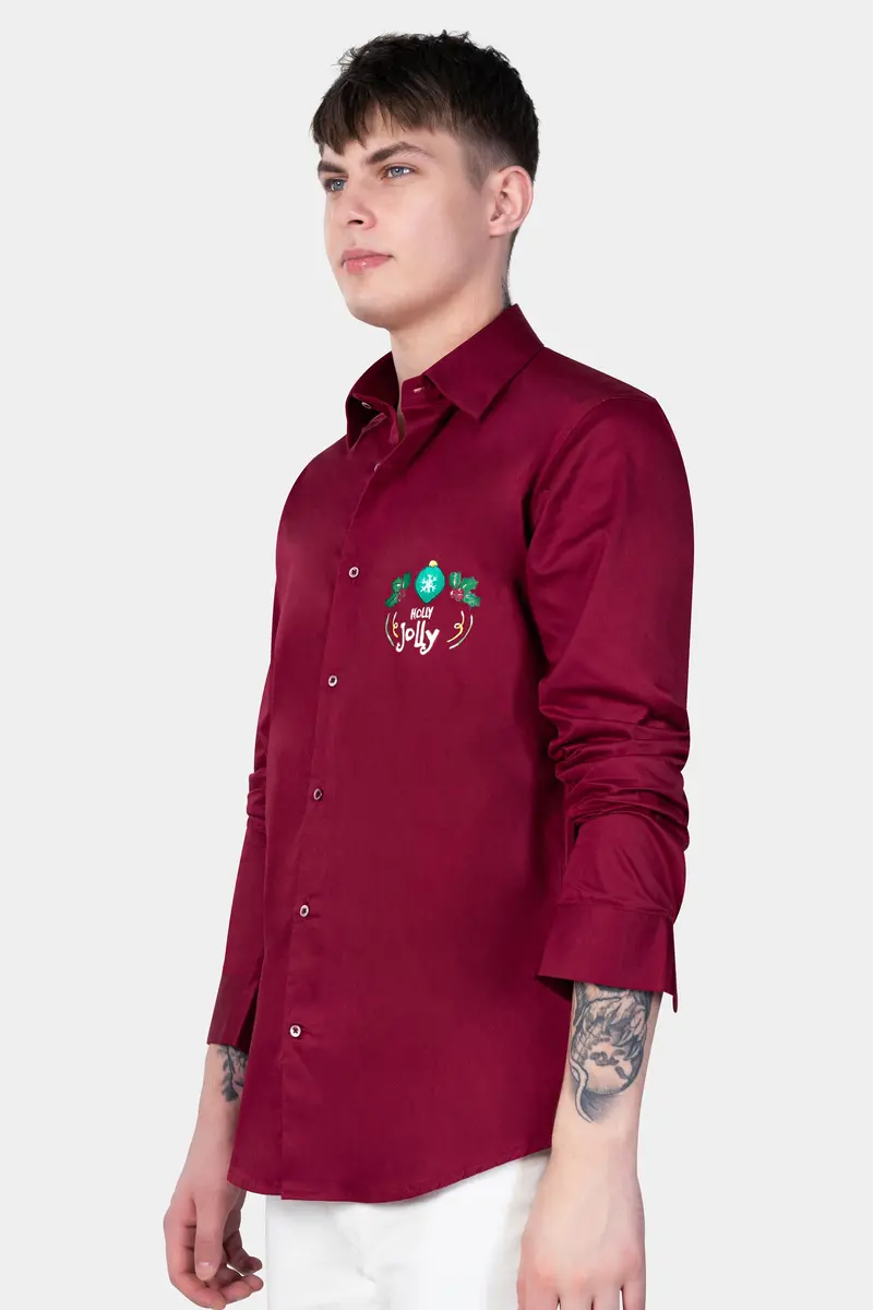 Paprika Red Holly Jolly Hand Painted Subtle Sheen Super Soft Premium Cotton Designer Shirt 8
