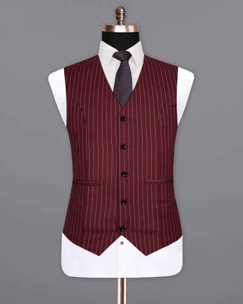 Paprika Red Striped Wool Rich Waistcoat 2