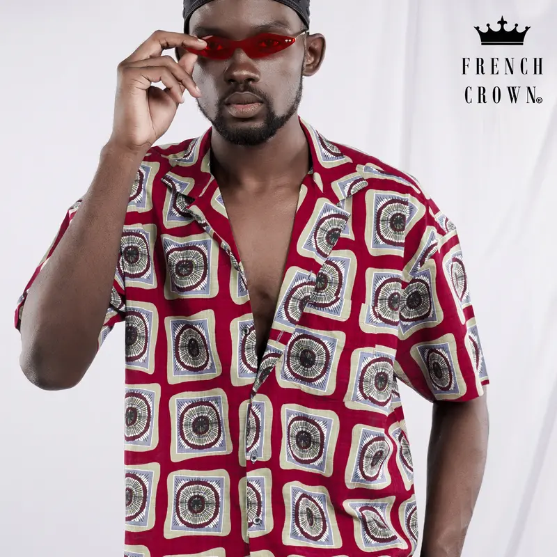 Paprika Red With Ash Green Funky Printed Lightweight Oversized Premium Cotton Shirt 1