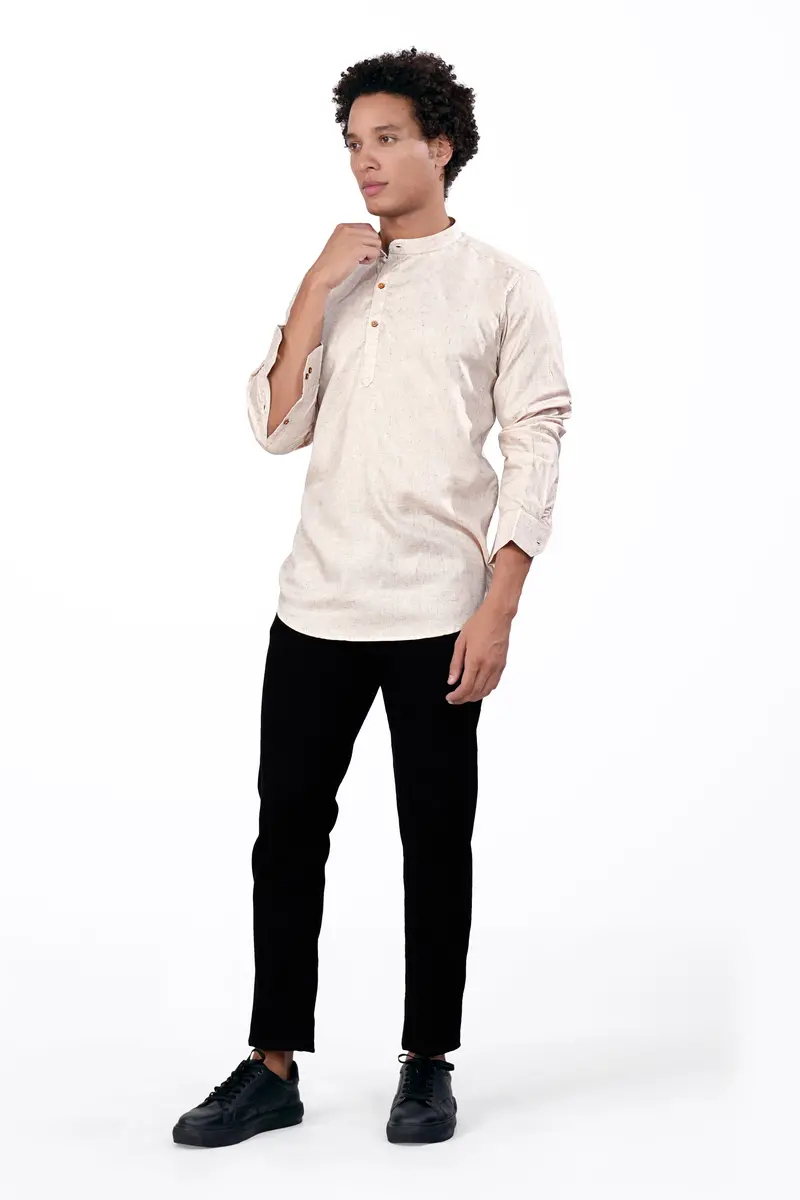 Parchment Brown Chambray Designer Kurta Shirt 7