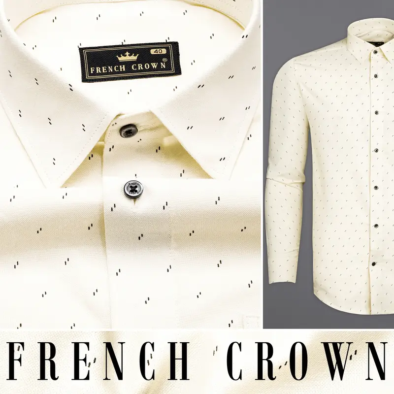 Parchment Cream With Black Textured Royal Oxford Shirt 11