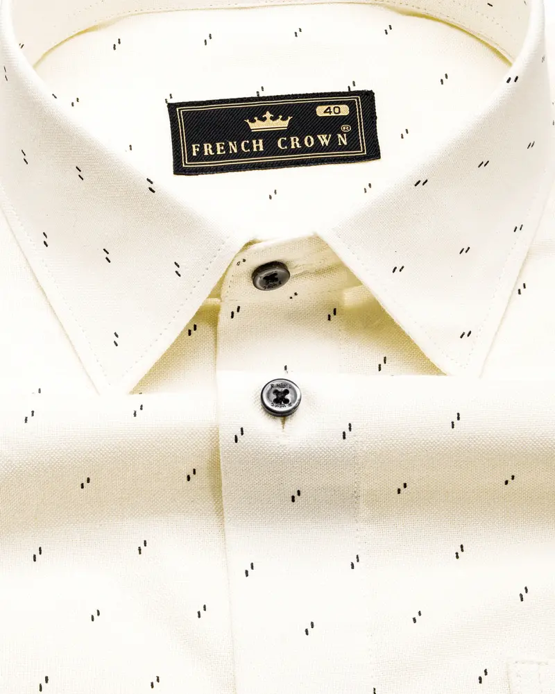 Parchment Cream With Black Textured Royal Oxford Shirt 4