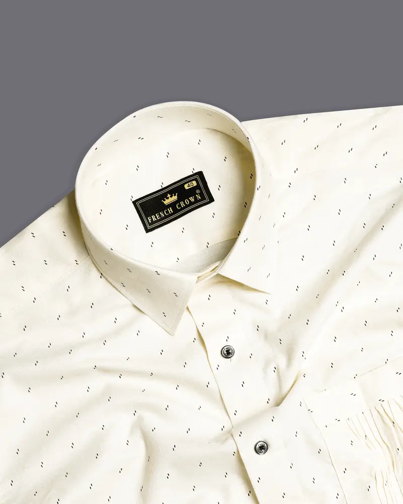 Parchment Cream With Black Textured Royal Oxford Shirt 6