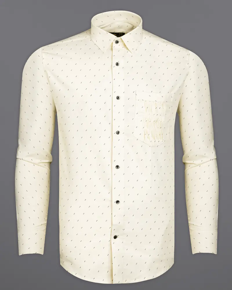 Parchment Cream With Black Textured Royal Oxford Shirt 7