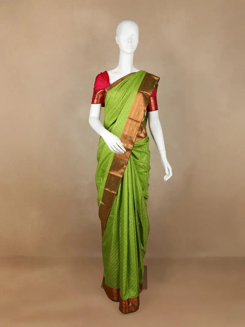 Parrot Green Abstract Design Art Silk Saree 1