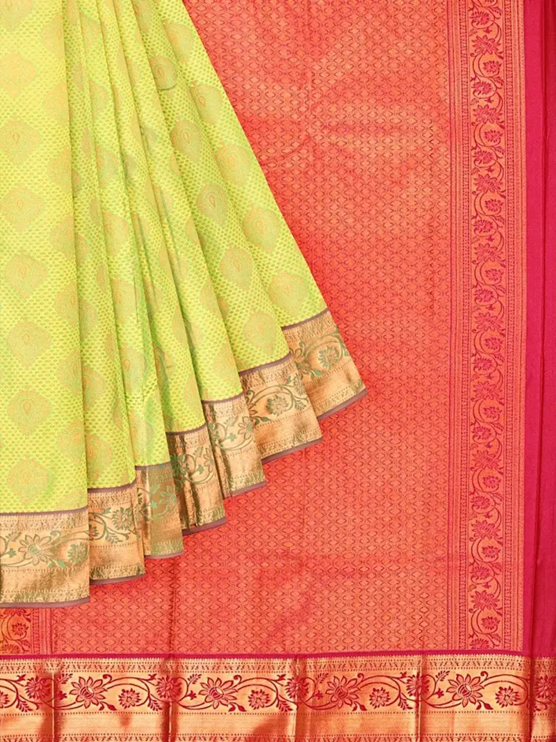 Parrot Green Art Silk Saree With Zari Butta On The Body And Contrast Zari Border 1