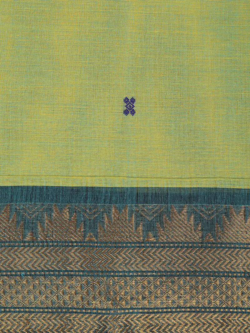 Parrot Green Butta Woven Design Cotton Saree With Contrast Zari Border 2