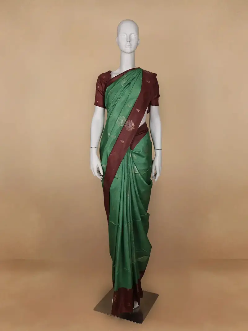 Parrot Green Floral Designed Semi Tussar Saree 1