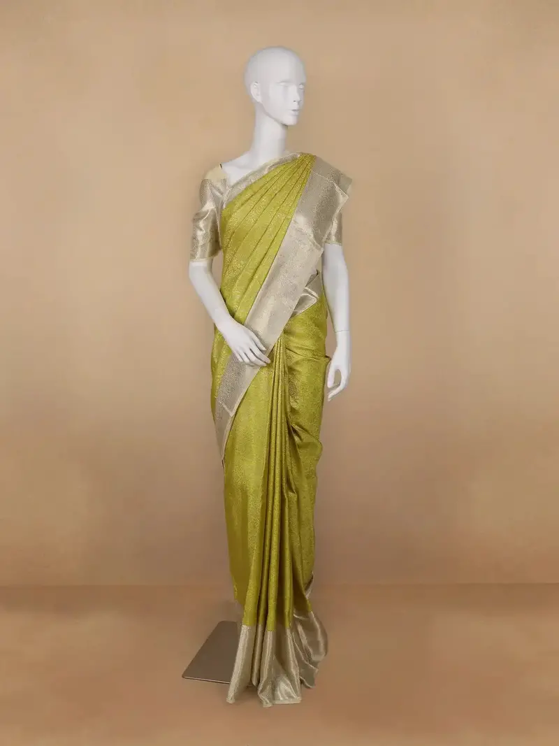 Parrot Green Floral Woven Pure Kanchipuram Silk Saree 1