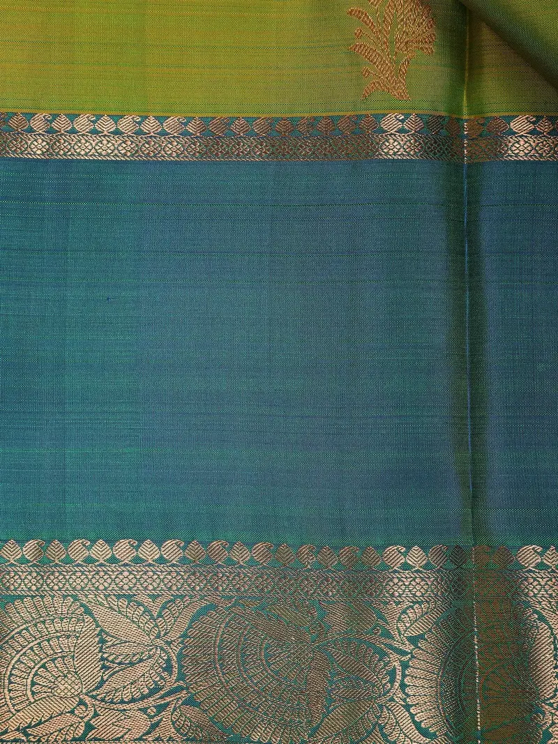 Parrot Green Floral Woven Pure Kanchipuram Silk Saree 2