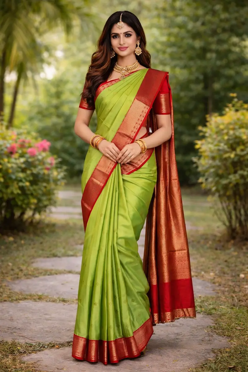 Parrot Green Woven Zari Border Silk Saree 1