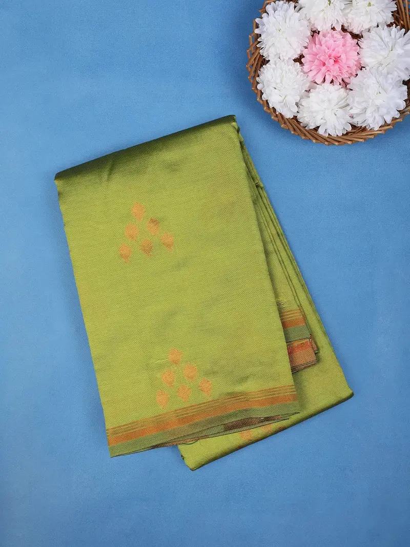Parrot Green Woven Zari Cotton Saree 1