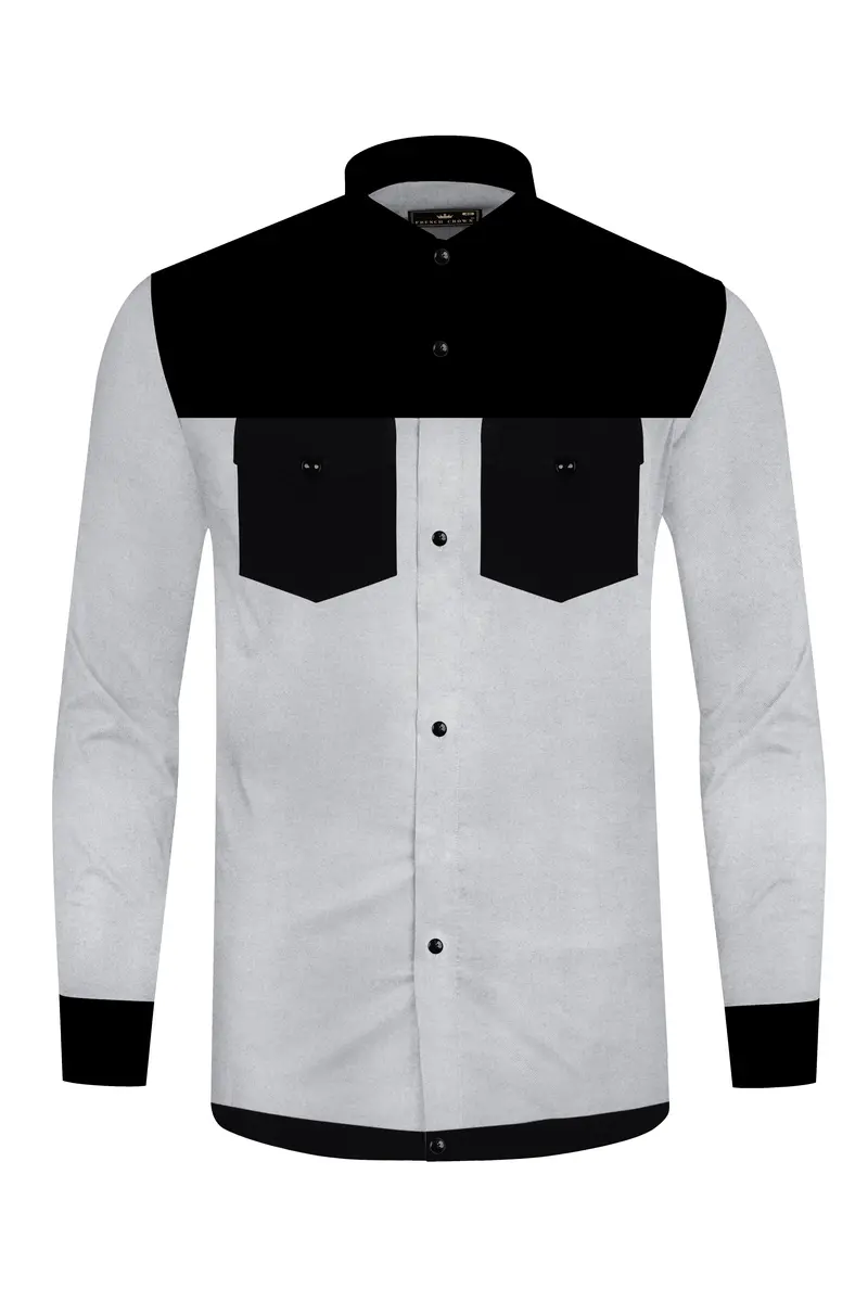Pastel Gray And Jade Black Textured Flannel Designer Overshirt/Shacket 6