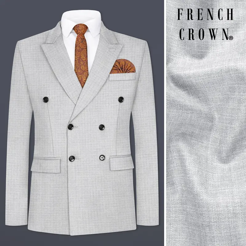 Pastel Gray Textured Wool Blend Double Breasted Blazer 1