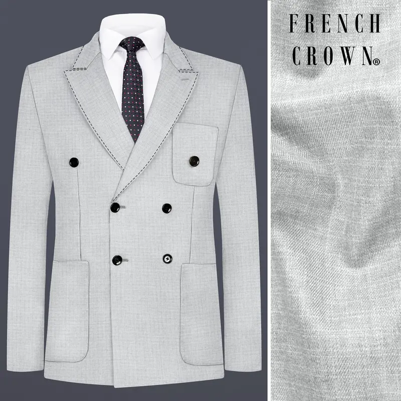 Pastel Gray Textured Wool Blend Double Breasted Sports Blazer 1