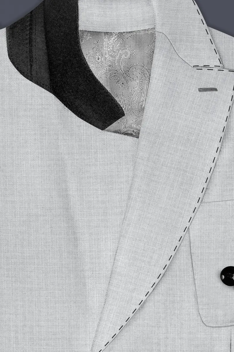 Pastel Gray Textured Wool Blend Double Breasted Sports Suit 4
