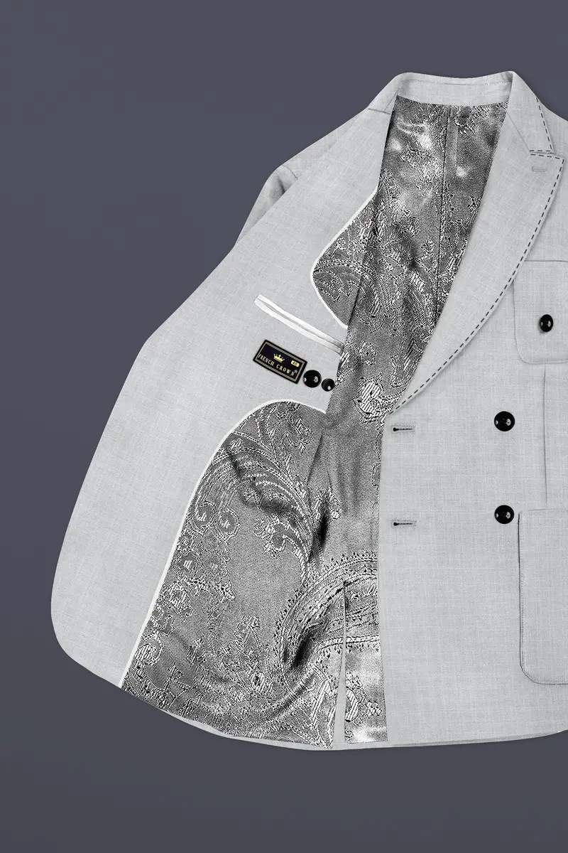 Pastel Gray Textured Wool Blend Double Breasted Sports Suit 5