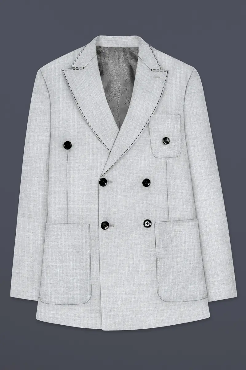 Pastel Gray Textured Wool Blend Double Breasted Sports Suit 8