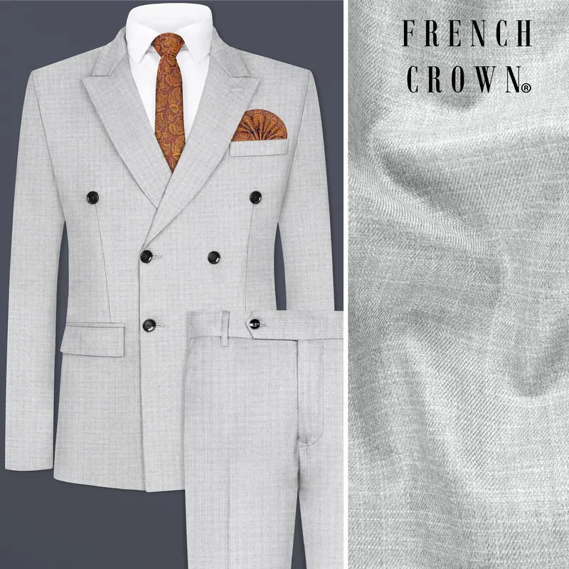 Pastel Gray Textured Wool Blend Double Breasted Suit 1