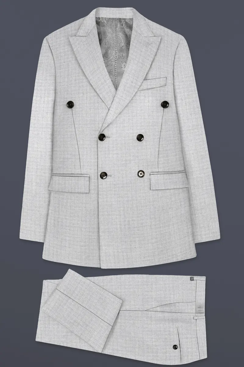 Pastel Gray Textured Wool Blend Double Breasted Suit 10