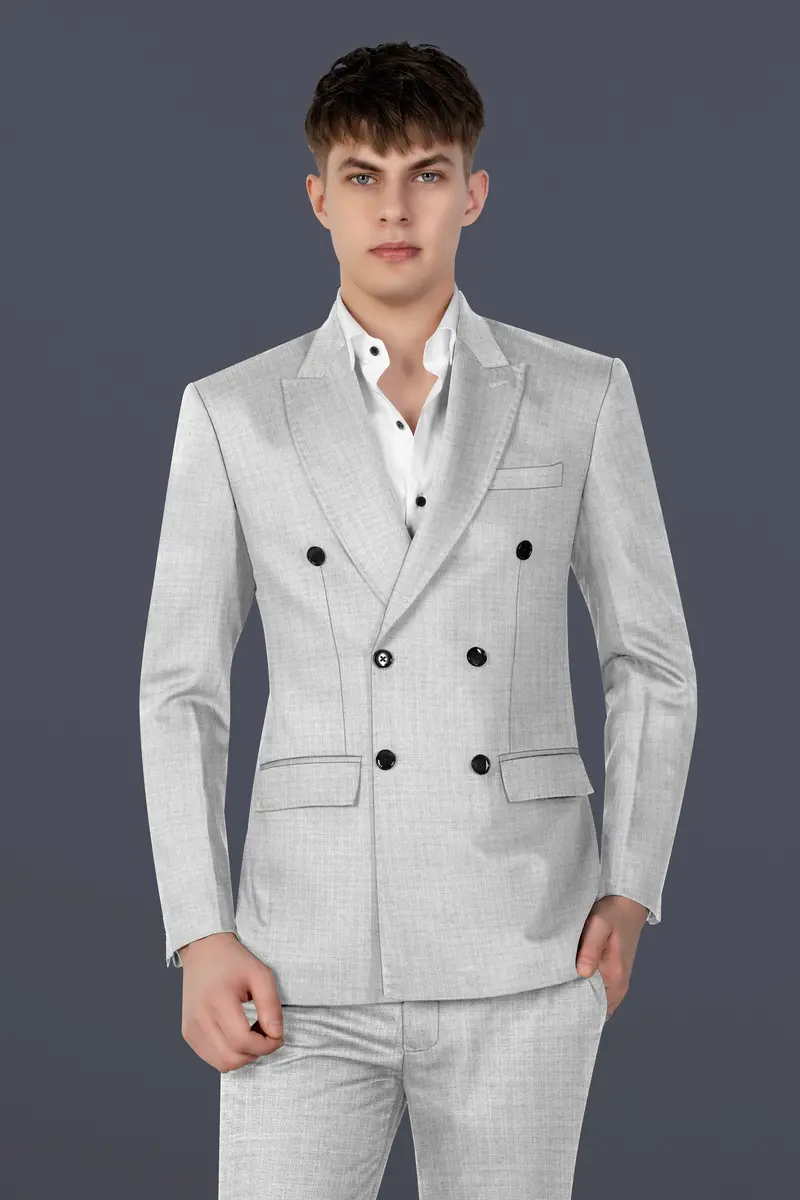Pastel Gray Textured Wool Blend Double Breasted Suit 18