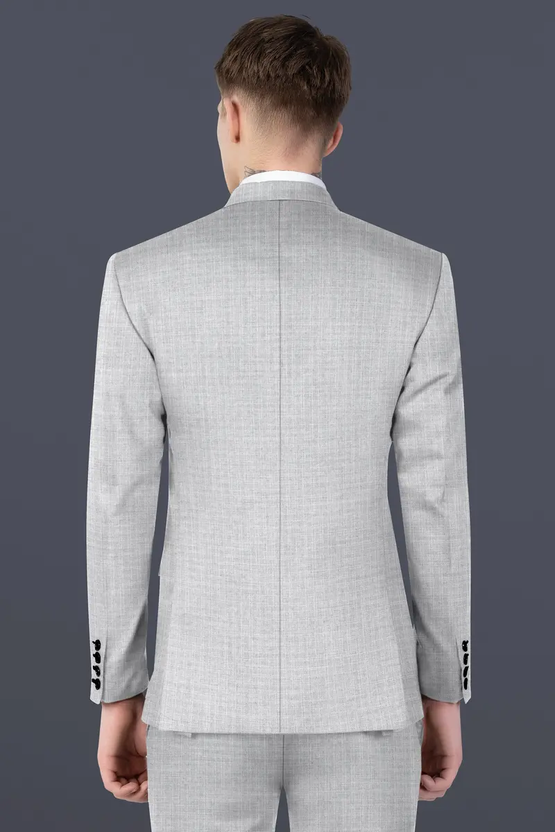 Pastel Gray Textured Wool Blend Double Breasted Suit 19
