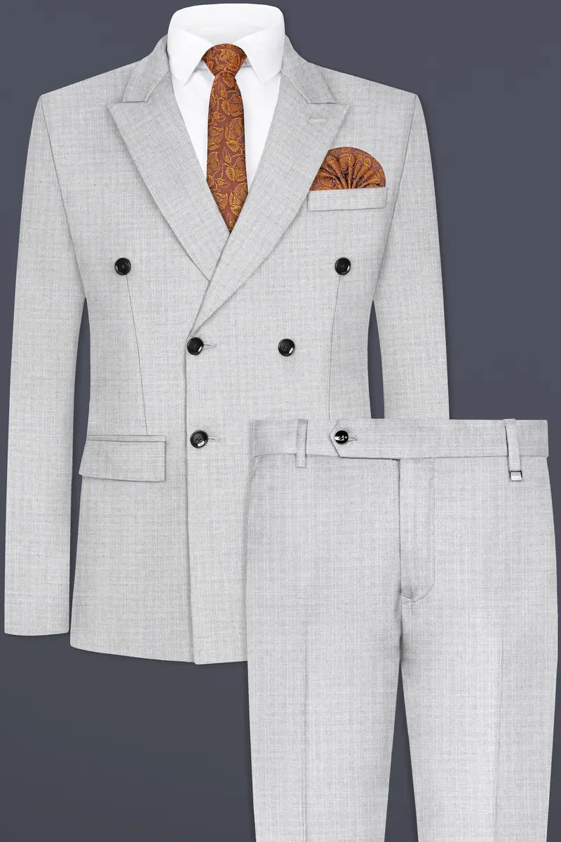 Pastel Gray Textured Wool Blend Double Breasted Suit 2