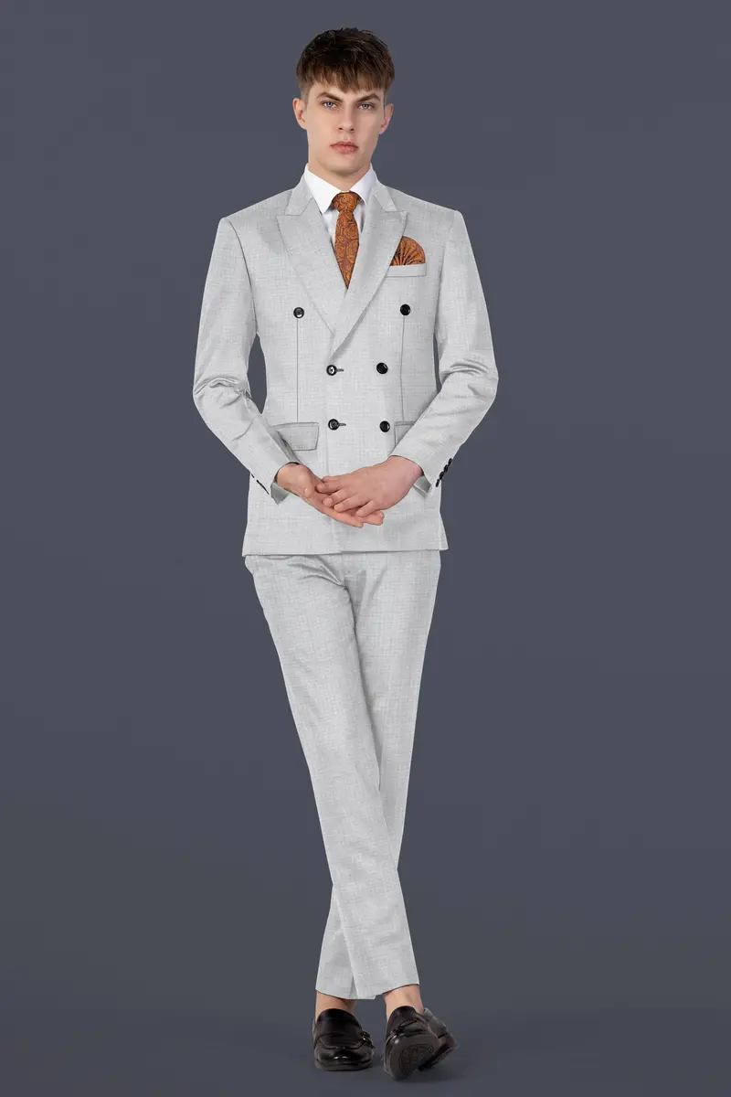 Pastel Gray Textured Wool Blend Double Breasted Suit 20