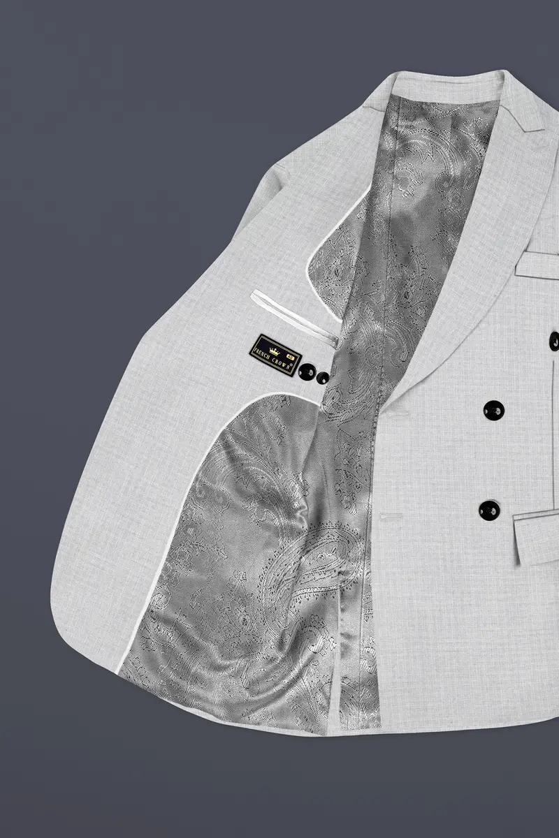 Pastel Gray Textured Wool Blend Double Breasted Suit 5