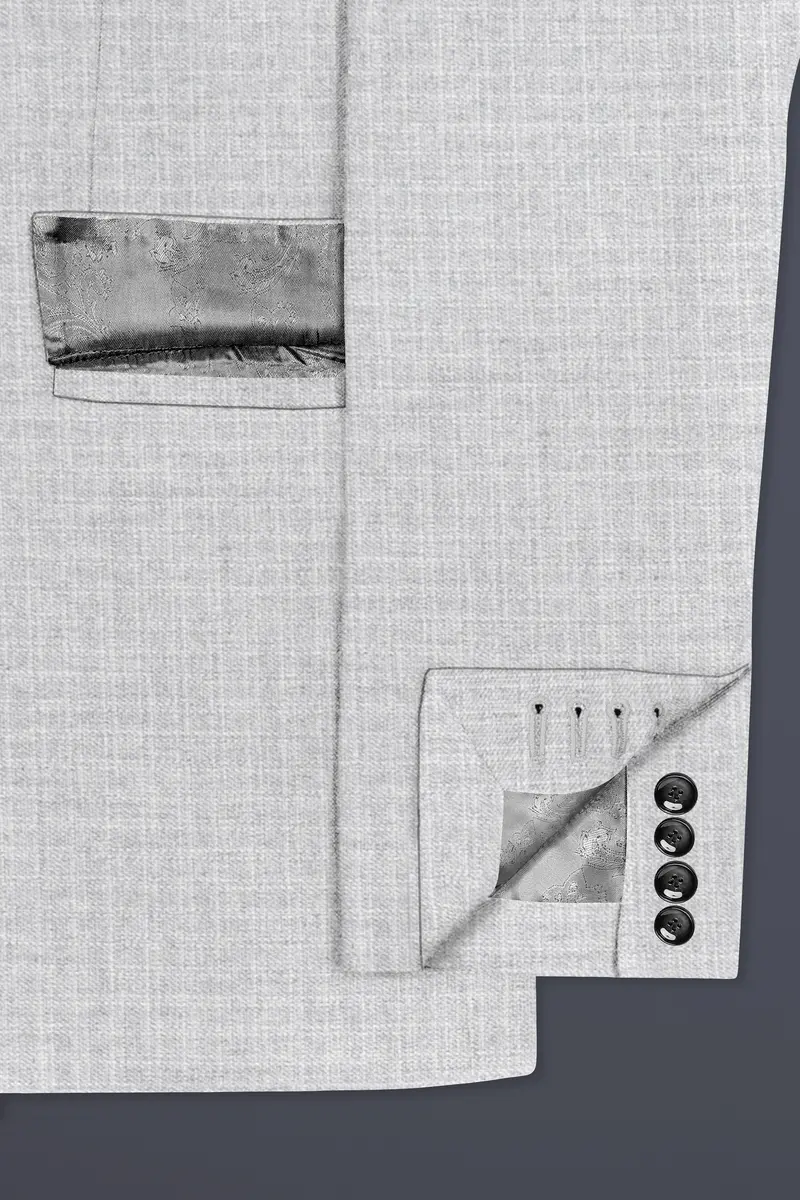 Pastel Gray Textured Wool Blend Double Breasted Suit 6