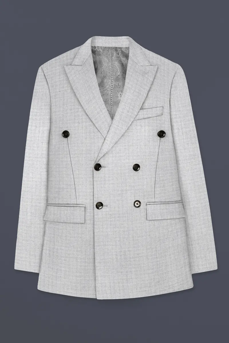 Pastel Gray Textured Wool Blend Double Breasted Suit 7
