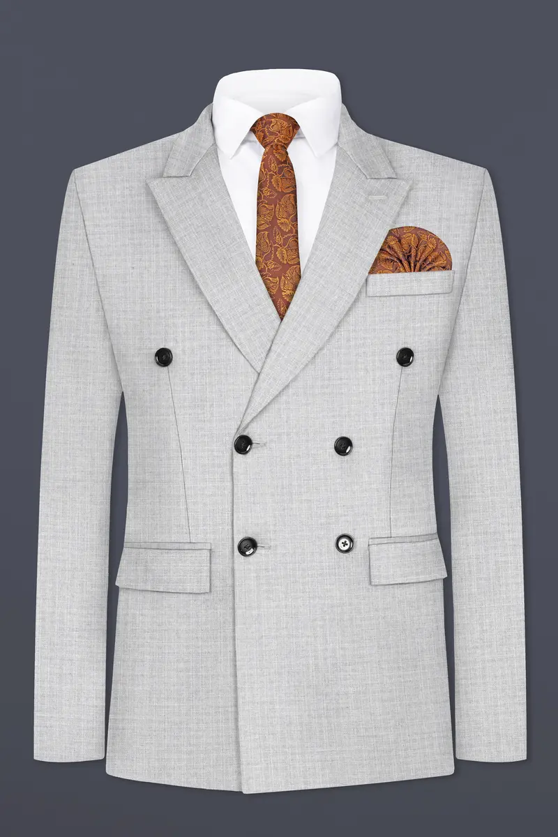 Pastel Gray Textured Wool Blend Double Breasted Suit 9