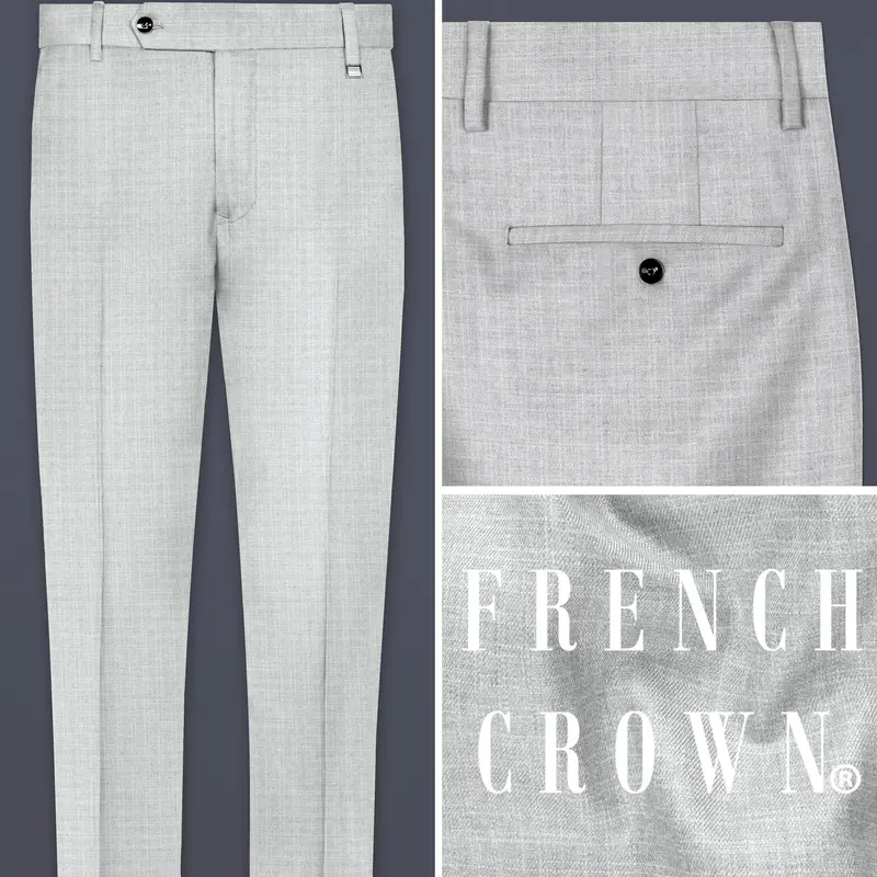 Pastel Gray Textured Wool Blend Pant 1