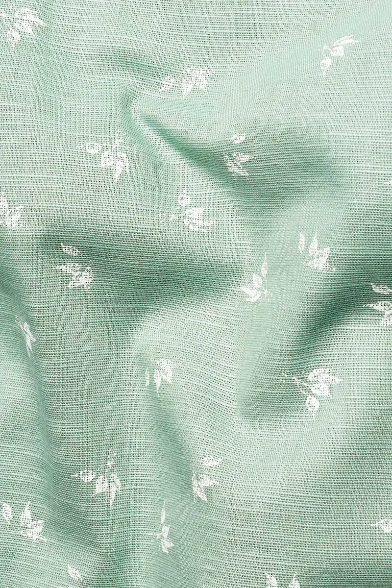 Pastel Green Ditsy Printed Luxurious Linen Designer Shirt 3