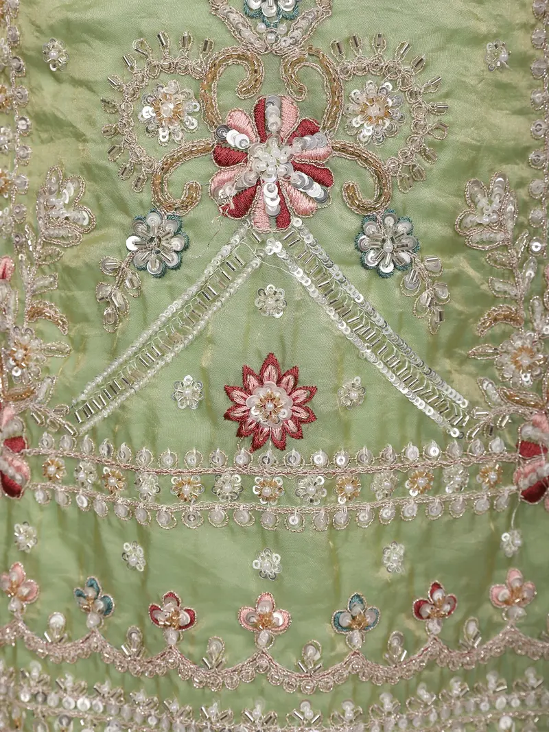 Pastel Green Floral And Sequins Embroidered Tissue Organza Kids Palazzo Suit 7