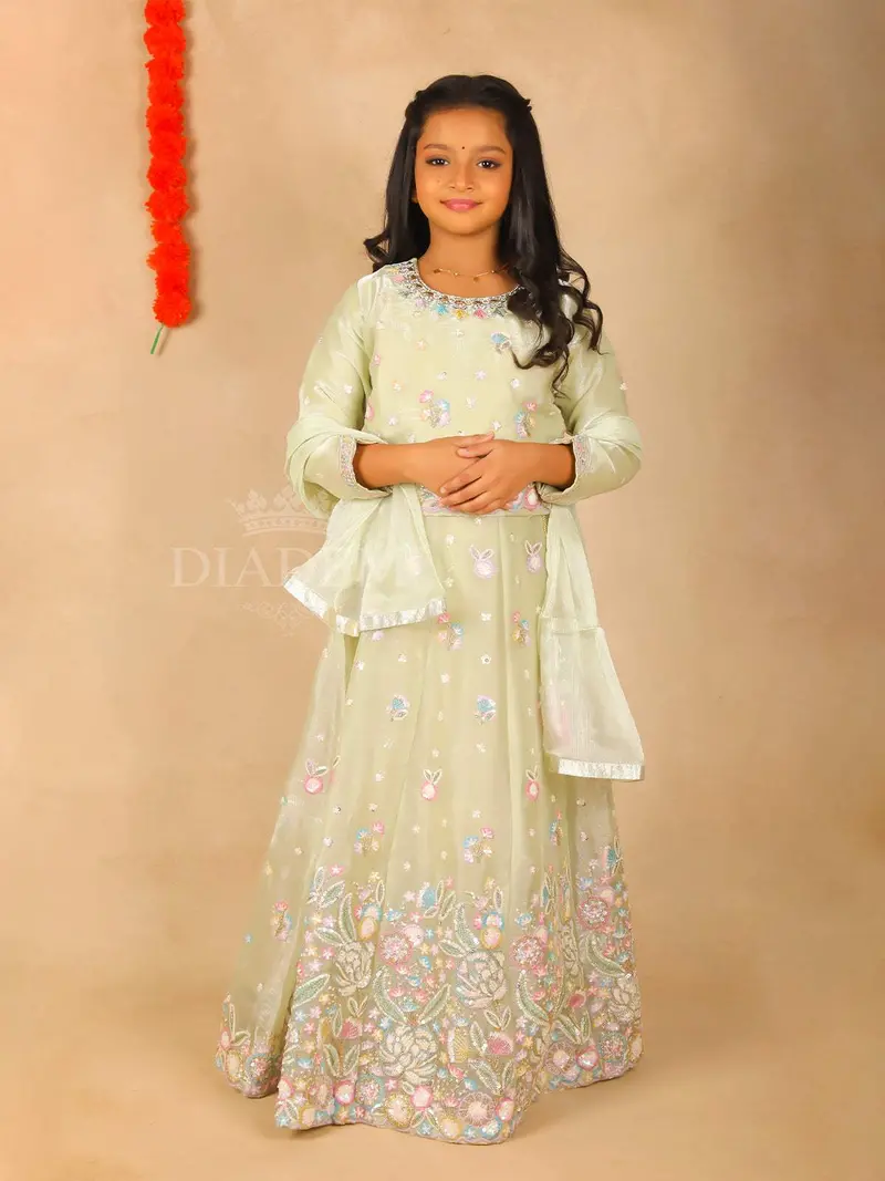 Pastel Green Floral Designed Lehenga 1