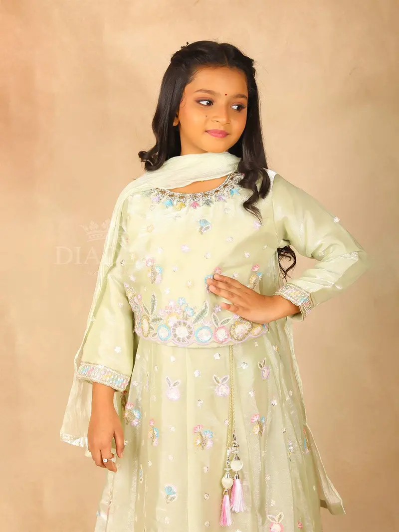Pastel Green Floral Designed Lehenga 3