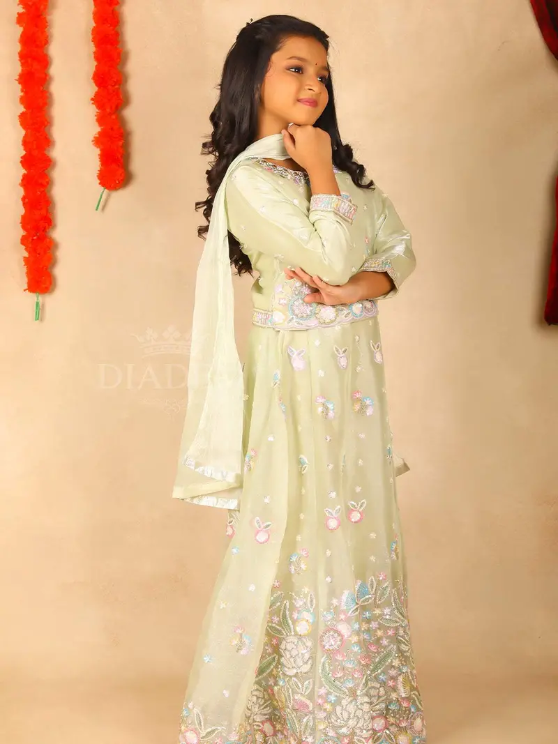 Pastel Green Floral Designed Lehenga 4