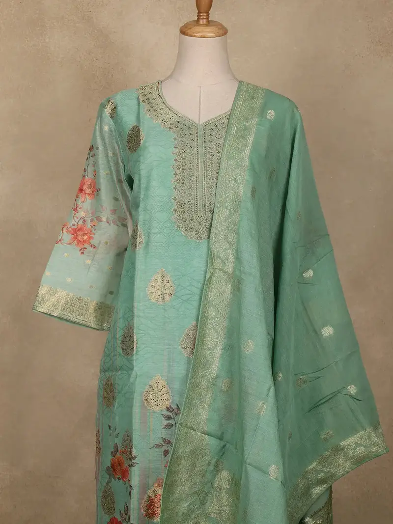 Pastel Green Floral Designed Semi Silk Salwar Suit 2