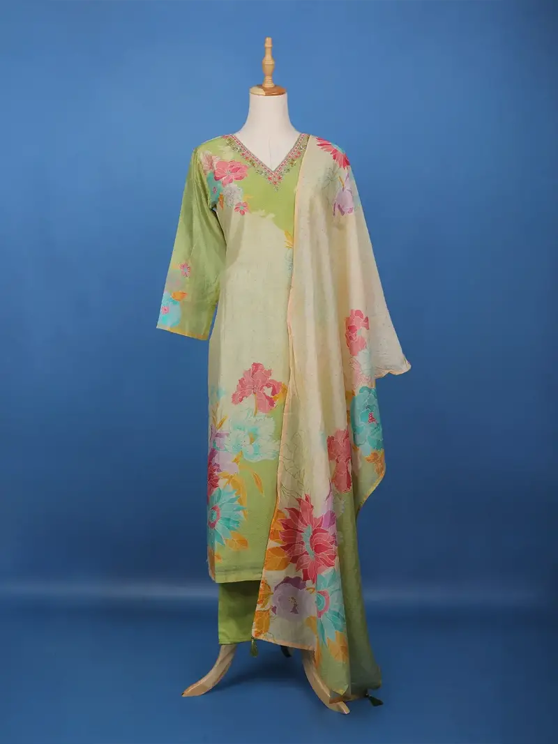 Pastel Green Floral Printed Cotton Salwar Suit 2