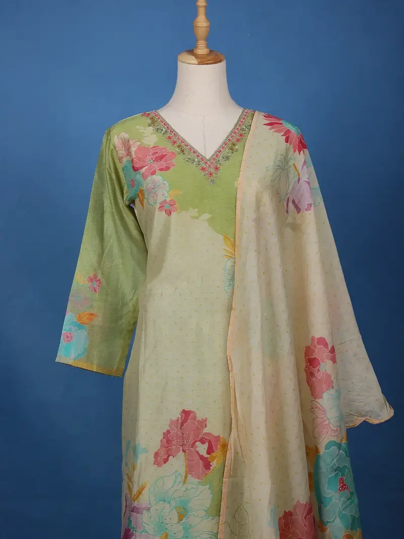 Pastel Green Floral Printed Cotton Salwar Suit 3