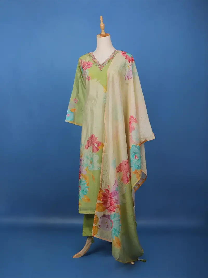 Pastel Green Floral Printed Cotton Salwar Suit 4