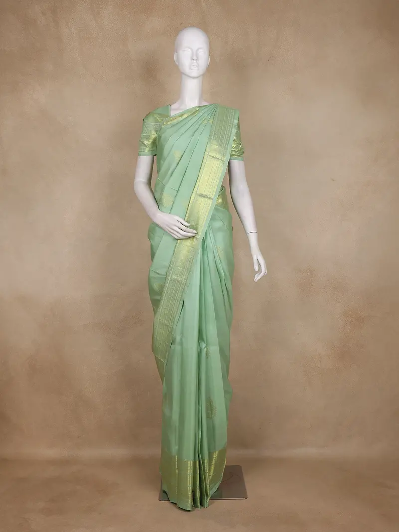 Pastel Green Zari Butta Woven Design Pure Kanchipuram Silk Saree With Zari Border 1
