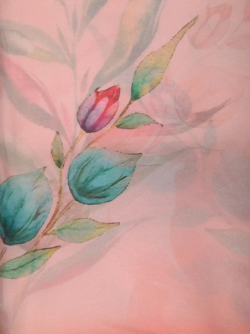 Pastel Peach Minimal Floral Printed Chiffon Saree With Ombre Border 2