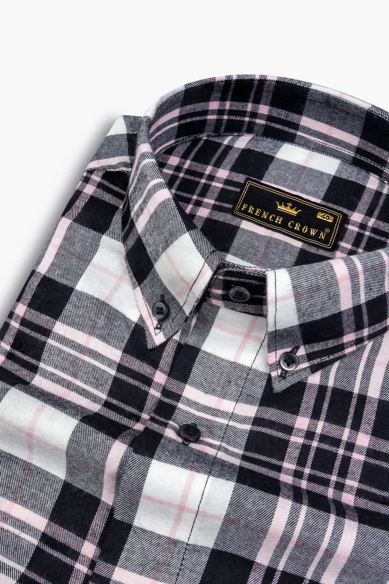 Pastel Pink And Black Plaid Flannel Shirt 1