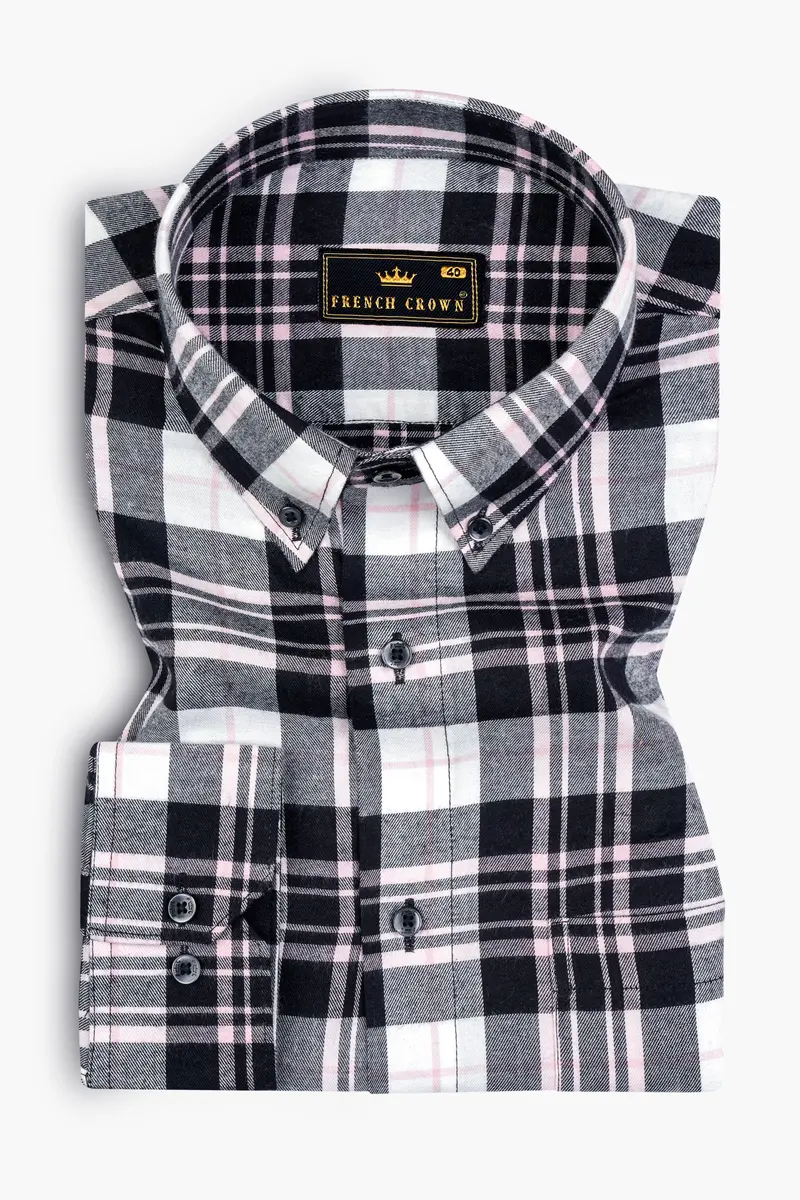 Pastel Pink And Black Plaid Flannel Shirt 3