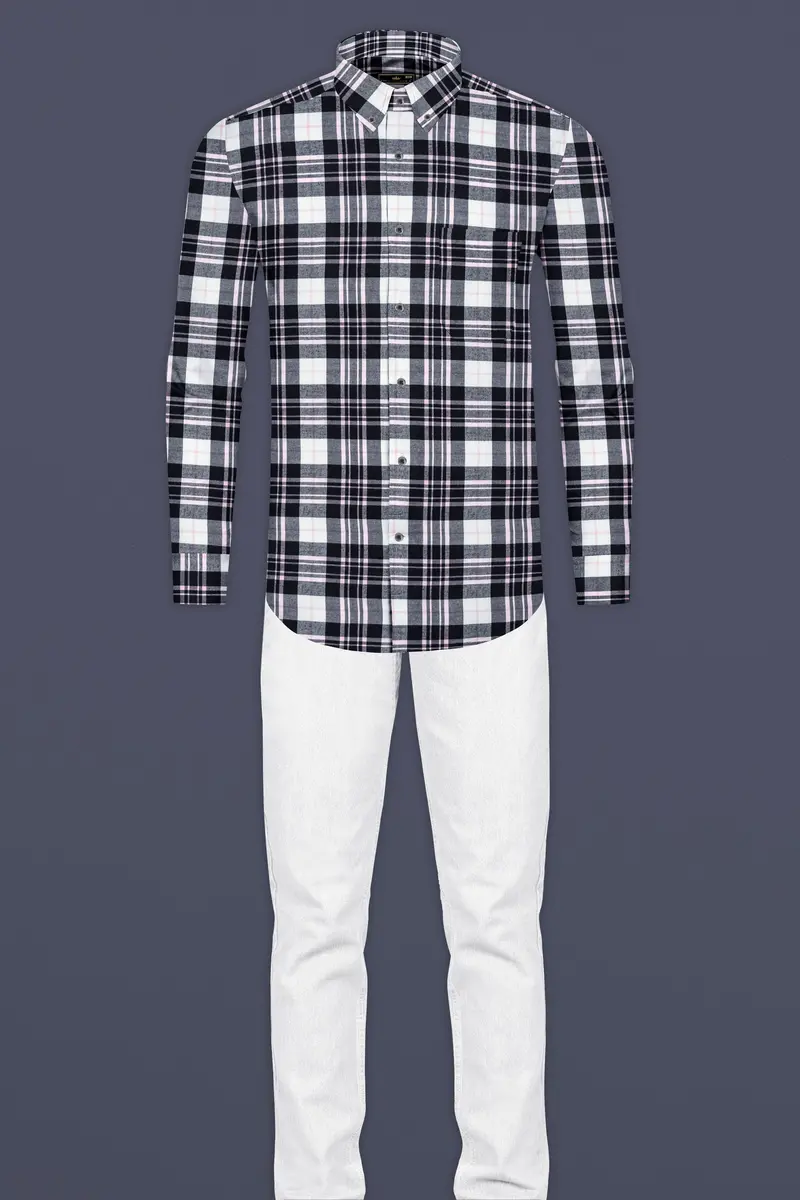 Pastel Pink And Black Plaid Flannel Shirt 6