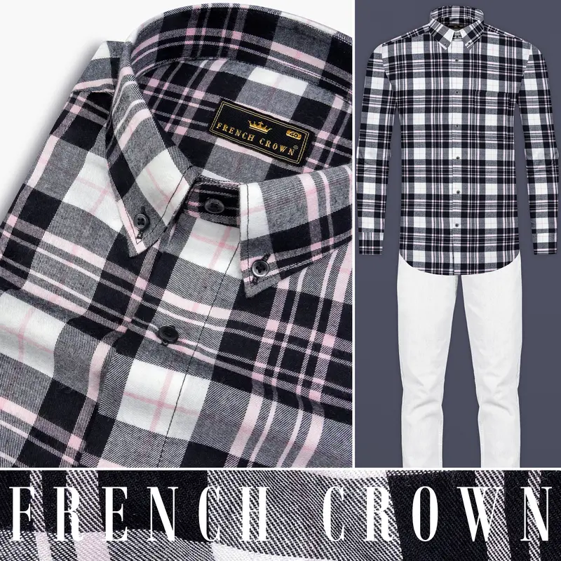 Pastel Pink And Black Plaid Flannel Shirt 7